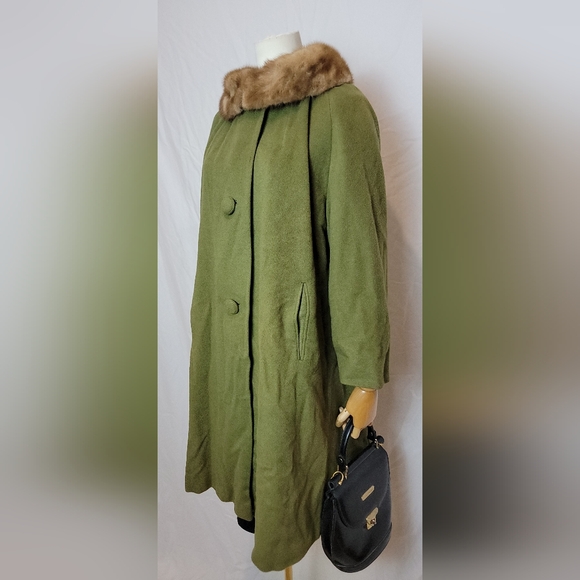 Vintage 1950s The Emporium California Cashmere Swing Coat With Mink Collar - Picture 2 of 12